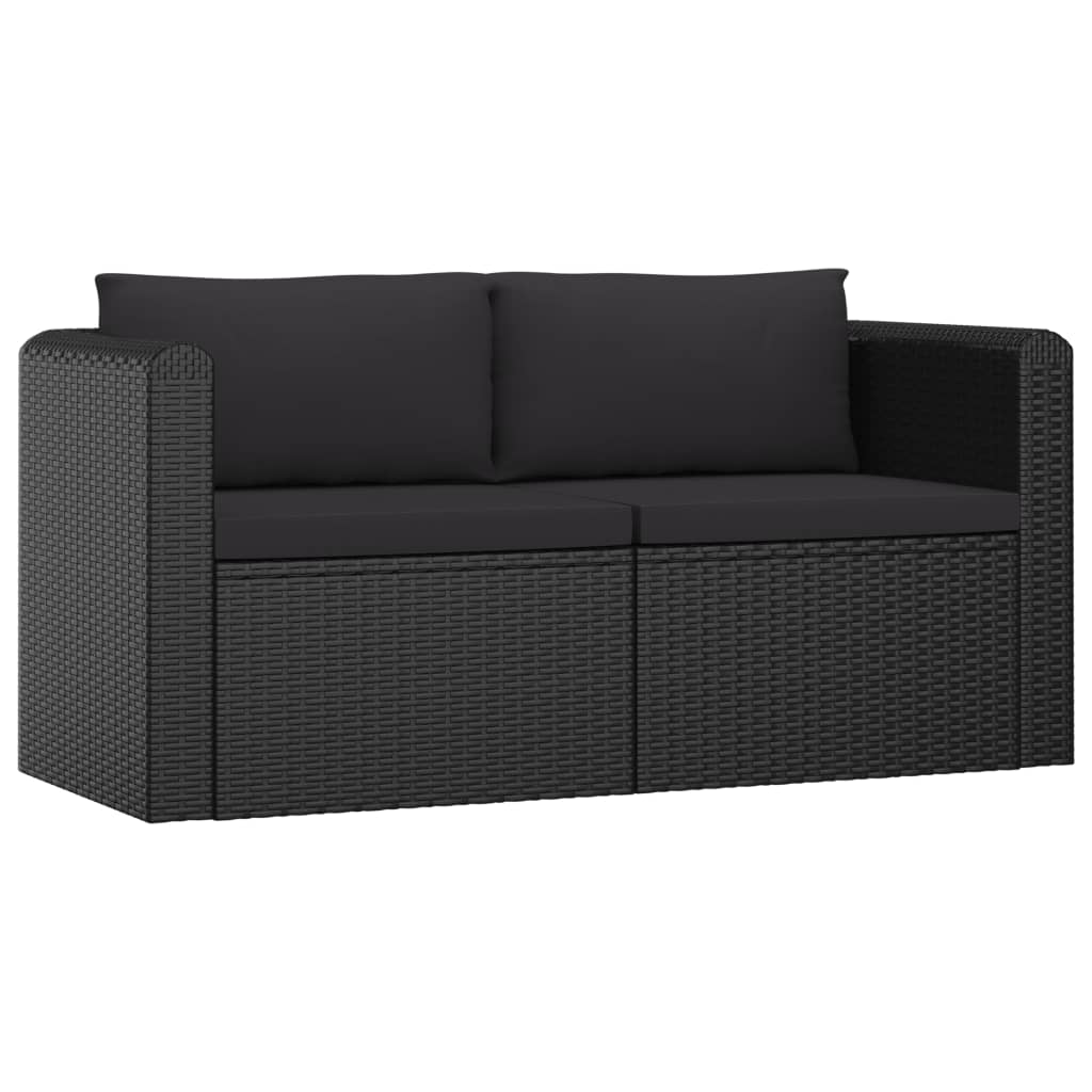 7 Piece Garden Lounge Set with Cushions Poly Rattan Black - Newstart Furniture