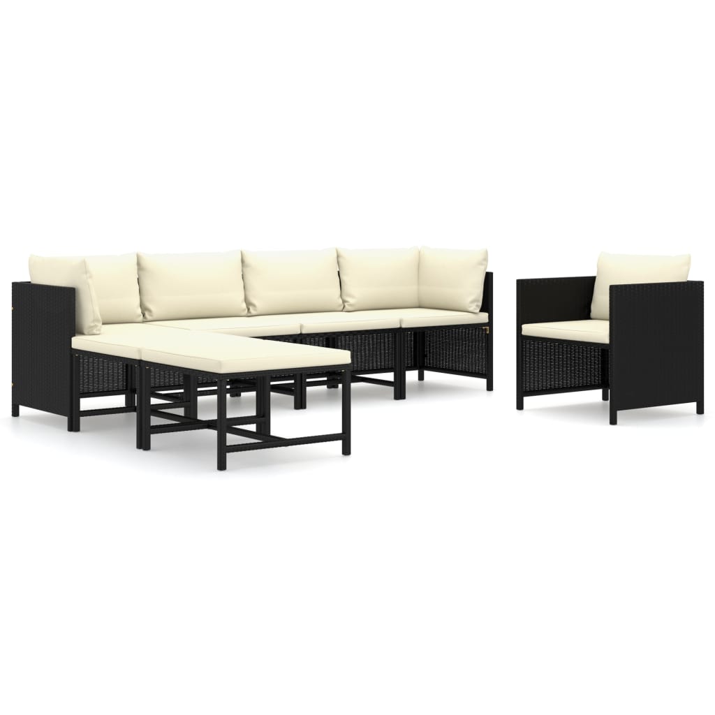 7 Piece Garden Lounge Set with Cushions Poly Rattan Black - Newstart Furniture