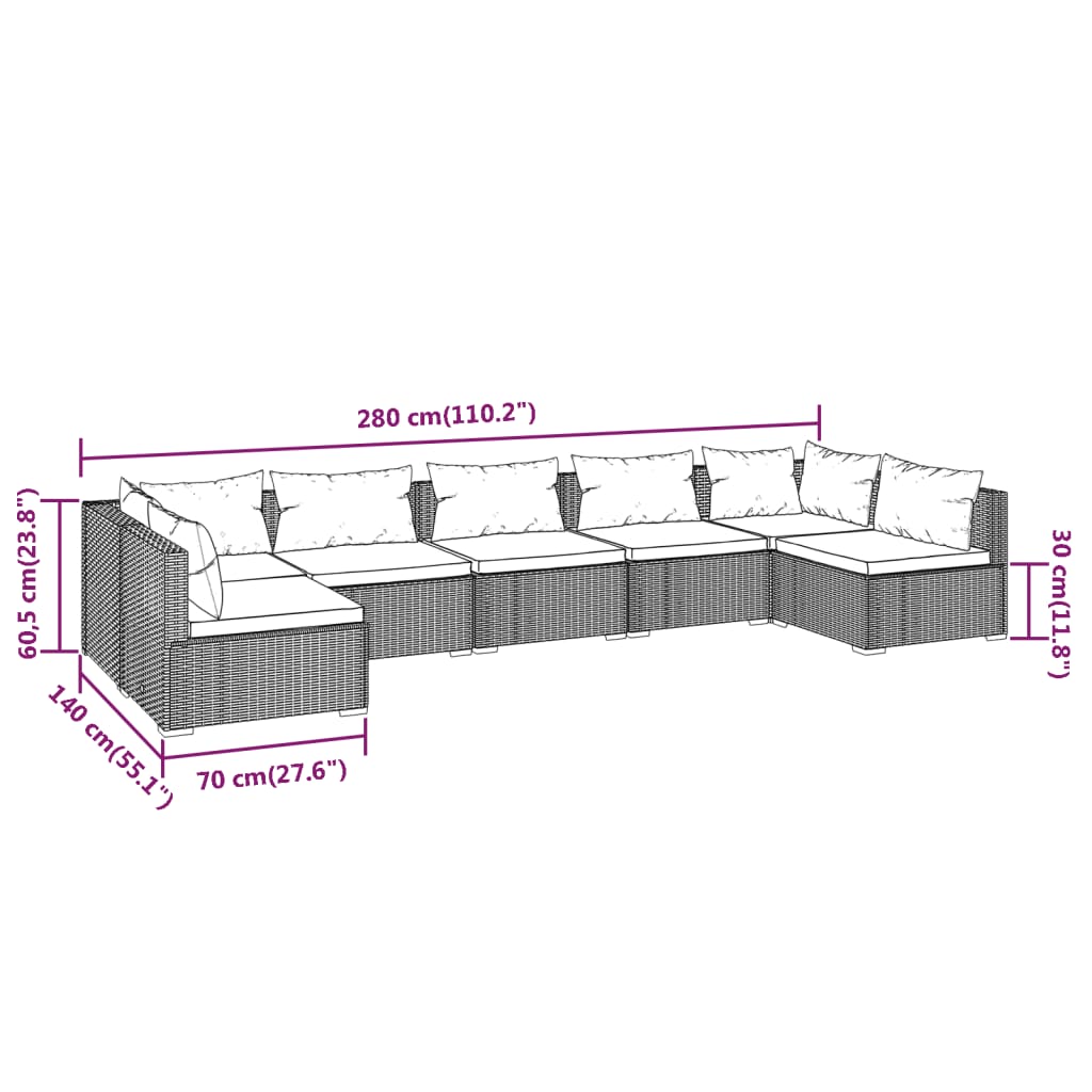 7 Piece Garden Lounge Set with Cushions Poly Rattan Black - Newstart Furniture