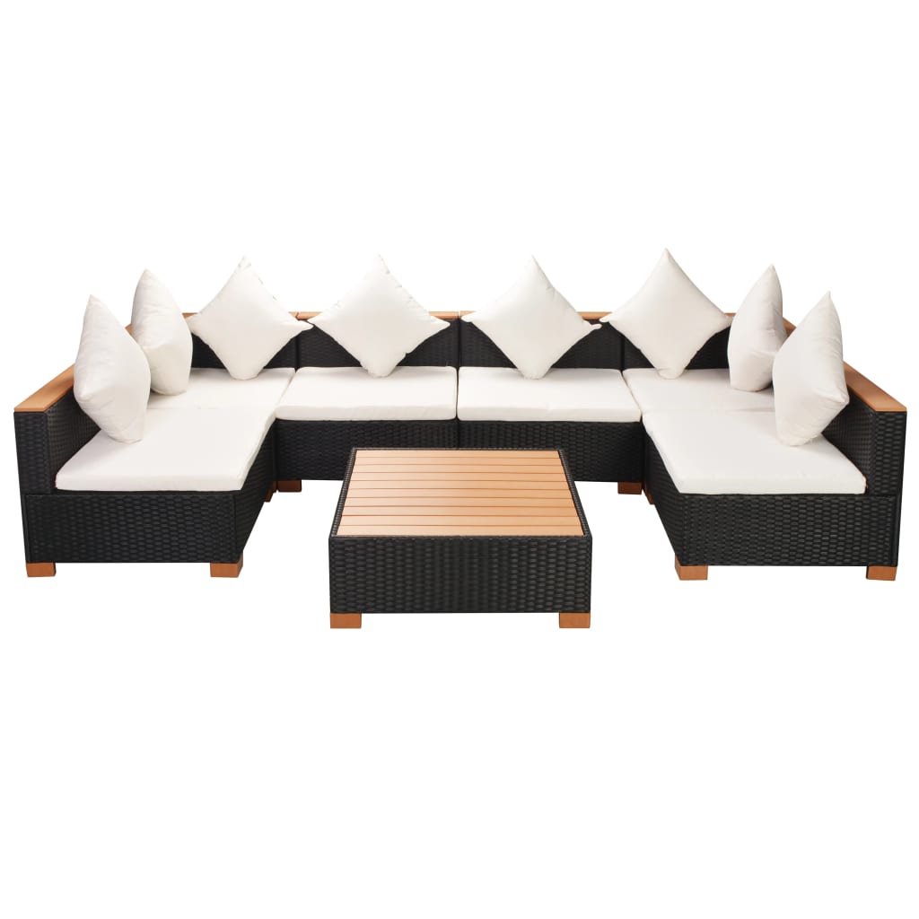 7 Piece Garden Lounge Set with Cushions Poly Rattan Black - Newstart Furniture