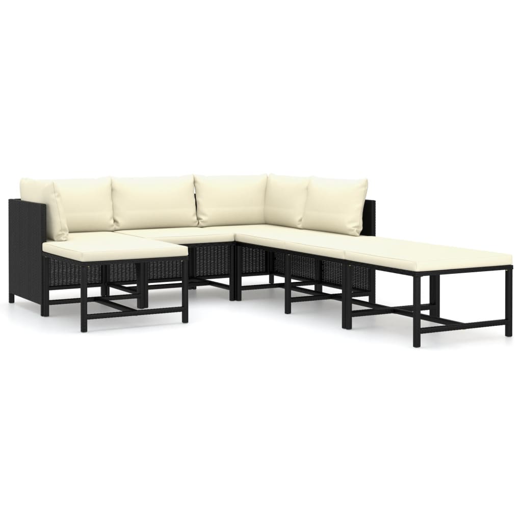 7 Piece Garden Lounge Set with Cushions Poly Rattan Black - Newstart Furniture