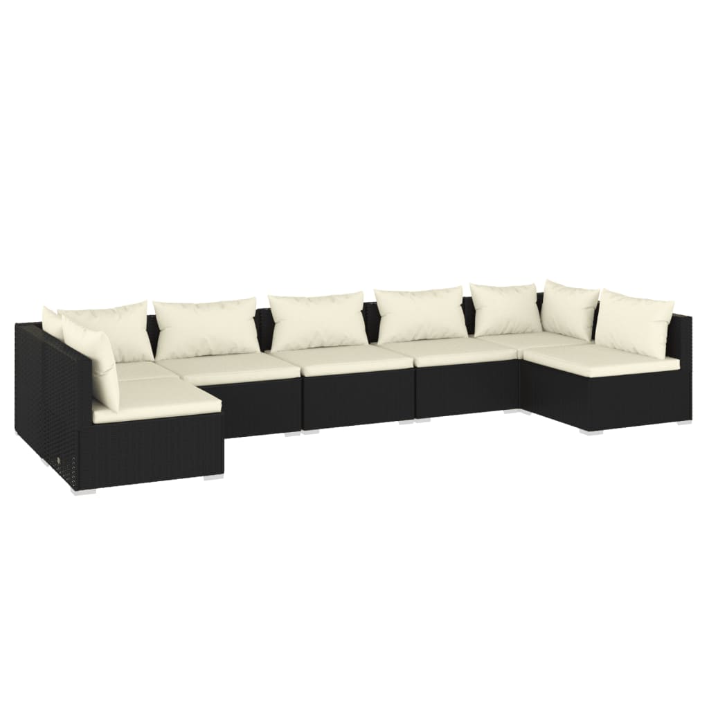 7 Piece Garden Lounge Set with Cushions Poly Rattan Black - Newstart Furniture