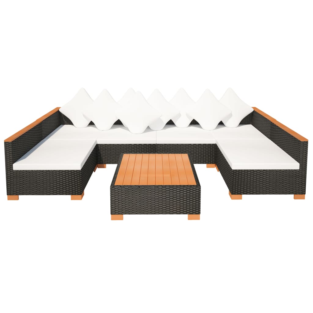 7 Piece Garden Lounge Set with Cushions Poly Rattan Black - Newstart Furniture