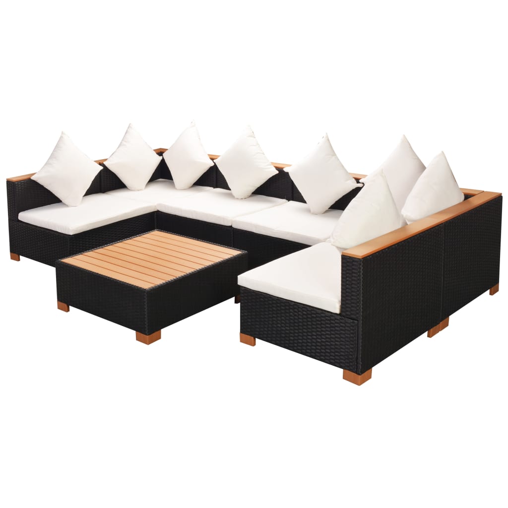 7 Piece Garden Lounge Set with Cushions Poly Rattan Black - Newstart Furniture