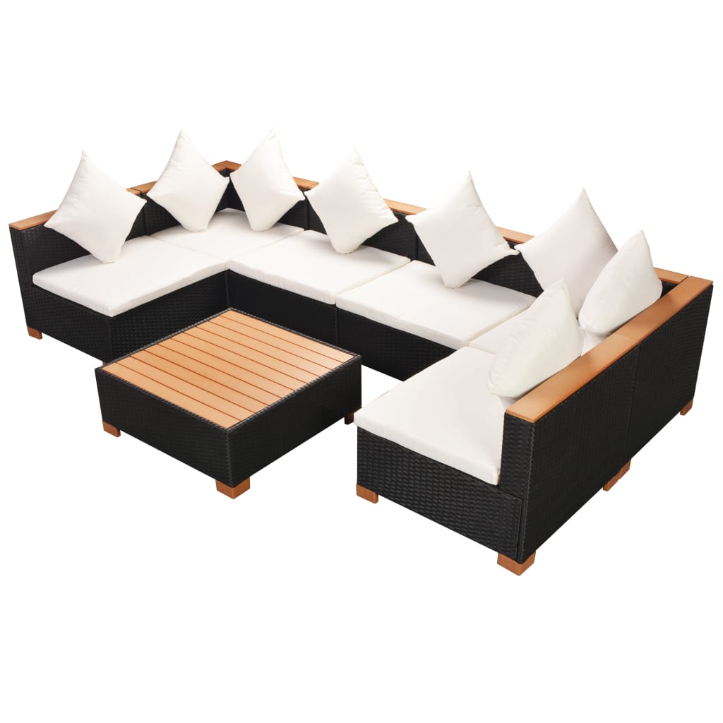 7 Piece Garden Lounge Set with Cushions Poly Rattan Black - Newstart Furniture