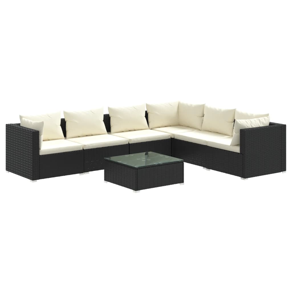 7 Piece Garden Lounge Set with Cushions Poly Rattan Black - Newstart Furniture