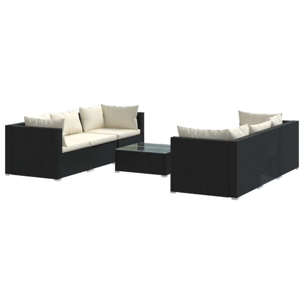 7 Piece Garden Lounge Set with Cushions Poly Rattan Black - Newstart Furniture