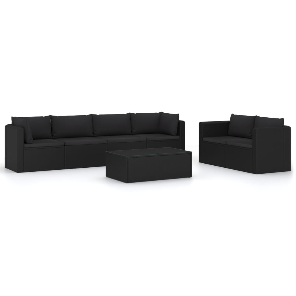 7 Piece Garden Lounge Set with Cushions Poly Rattan Black - Newstart Furniture