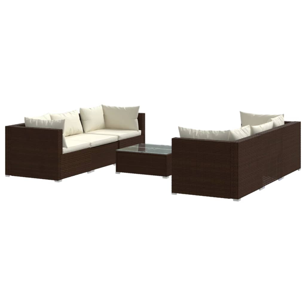 7 Piece Garden Lounge Set with Cushions Poly Rattan Brown - Newstart Furniture