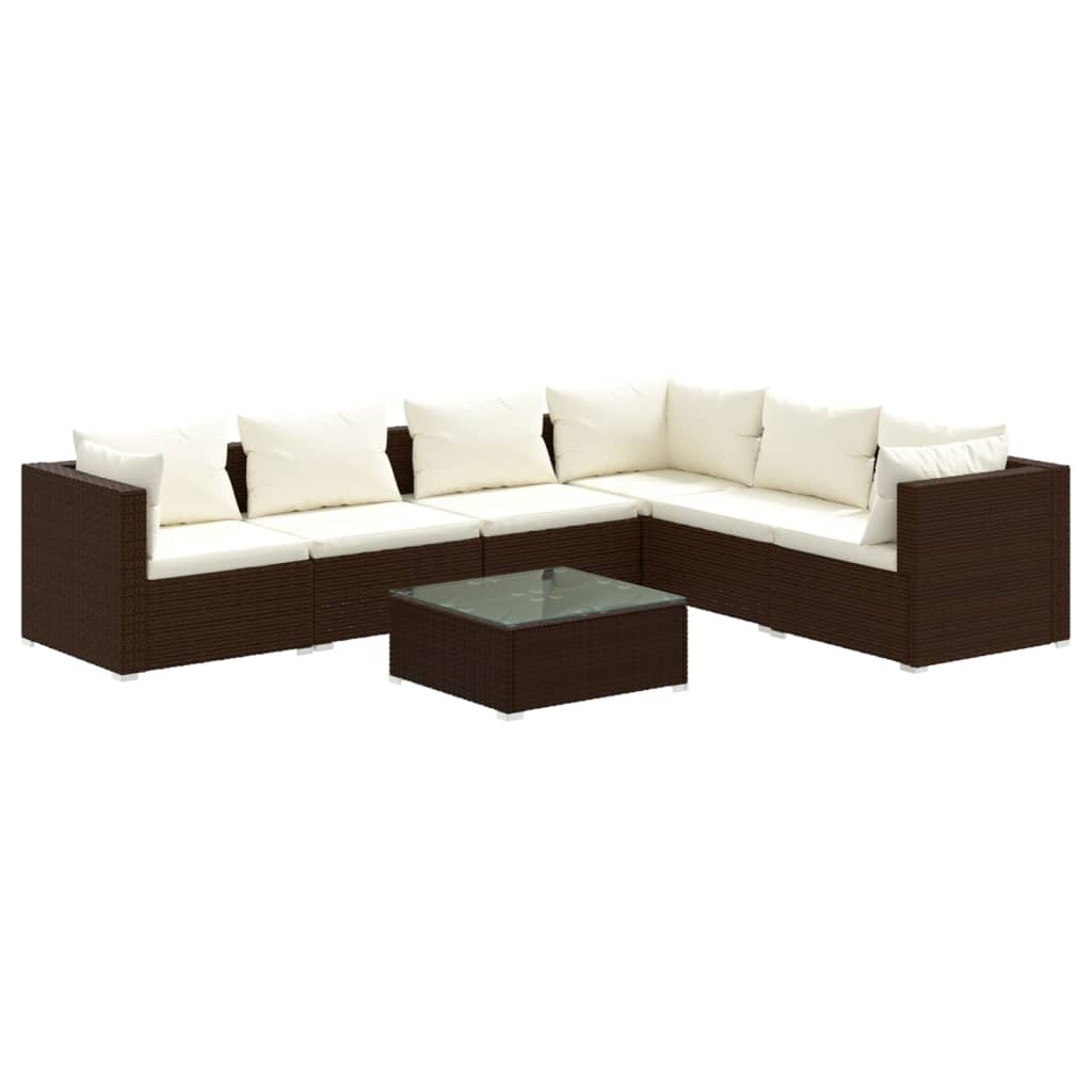 7 Piece Garden Lounge Set with Cushions Poly Rattan Brown - Newstart Furniture