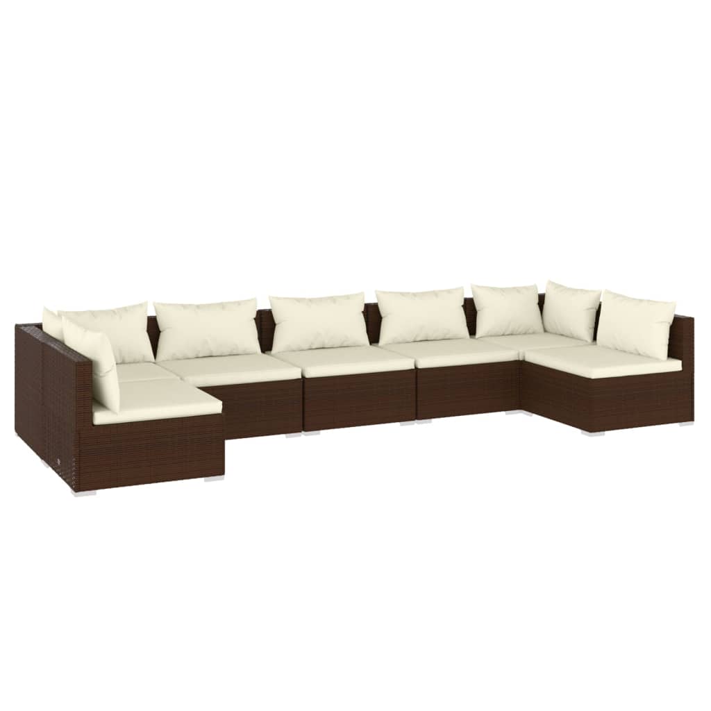 7 Piece Garden Lounge Set with Cushions Poly Rattan Brown - Newstart Furniture