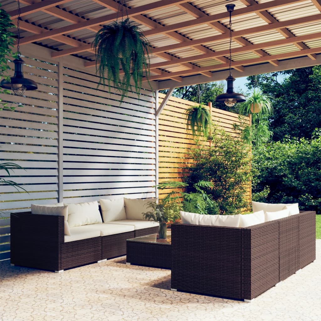 7 Piece Garden Lounge Set with Cushions Poly Rattan Brown - Newstart Furniture