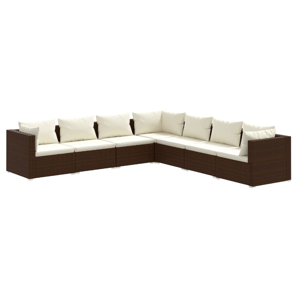 7 Piece Garden Lounge Set with Cushions Poly Rattan Brown - Newstart Furniture