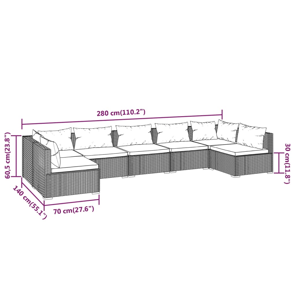 7 Piece Garden Lounge Set with Cushions Poly Rattan Brown - Newstart Furniture