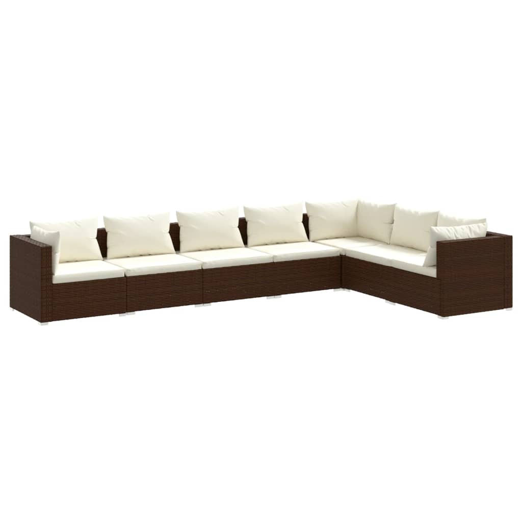 7 Piece Garden Lounge Set with Cushions Poly Rattan Brown - Newstart Furniture