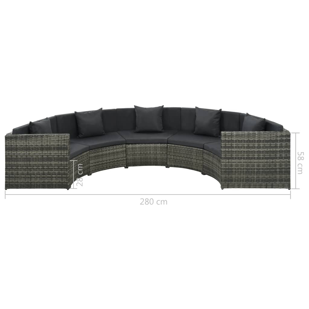 7 Piece Garden Lounge Set with Cushions Poly Rattan Grey - Newstart Furniture