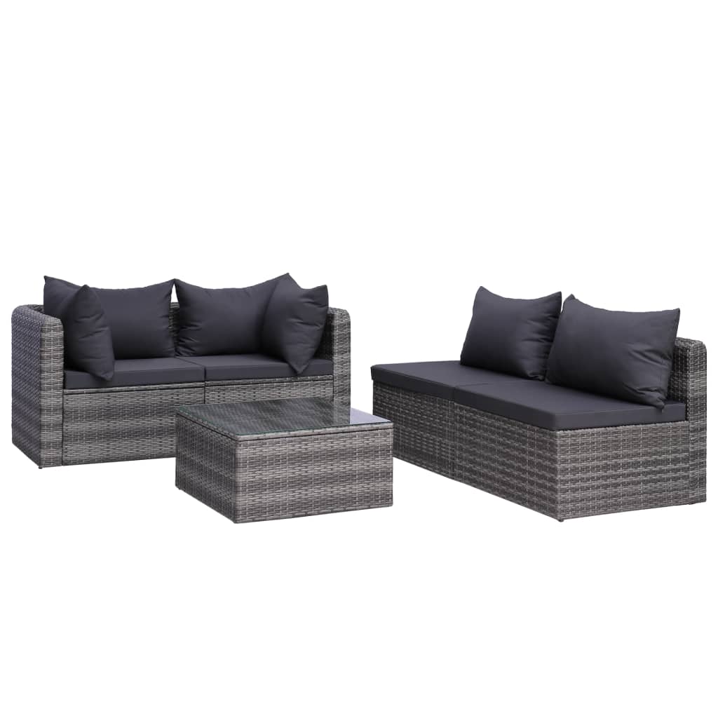 7 Piece Garden Lounge Set with Cushions Poly Rattan Grey - Newstart Furniture