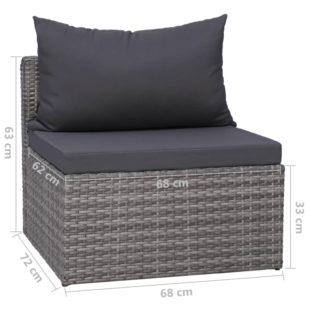 7 Piece Garden Lounge Set with Cushions Poly Rattan Grey - Newstart Furniture