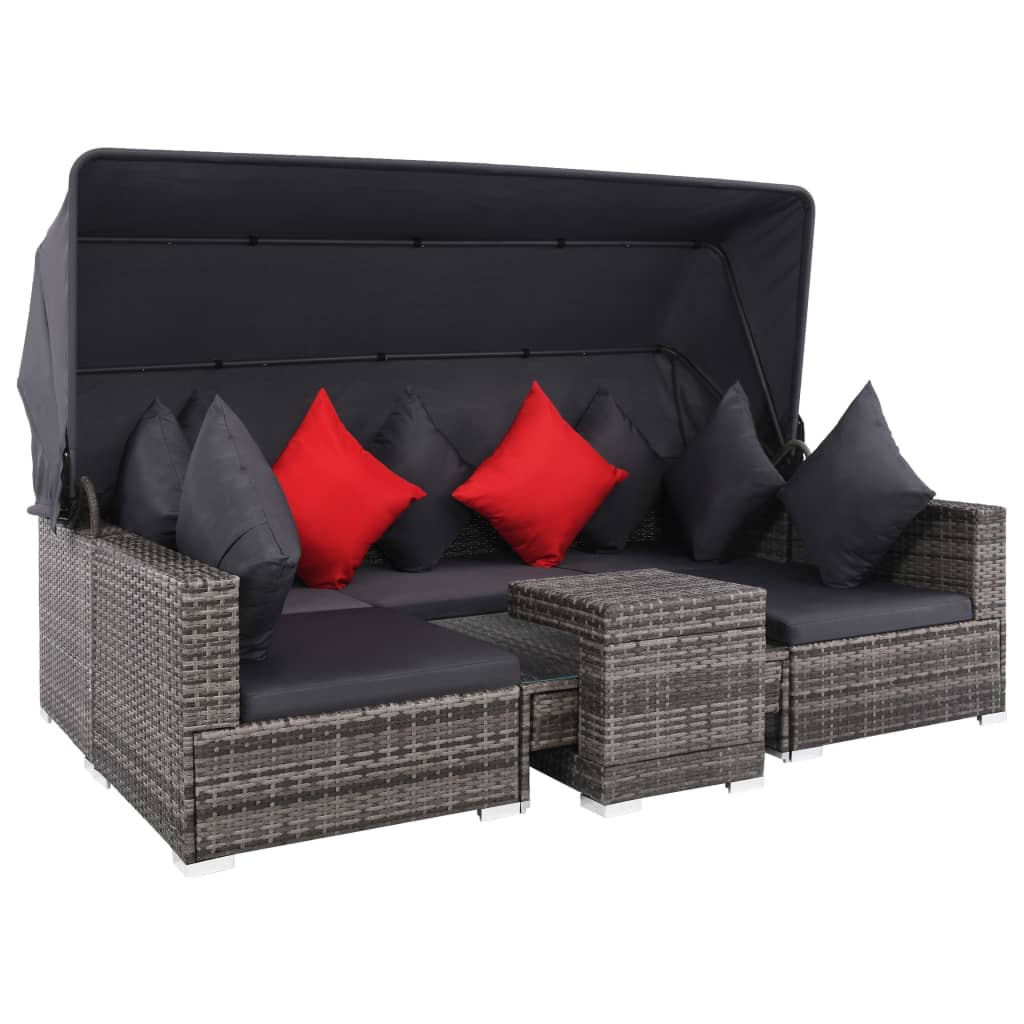 7 Piece Garden Lounge Set with Cushions Poly Rattan Grey - Newstart Furniture