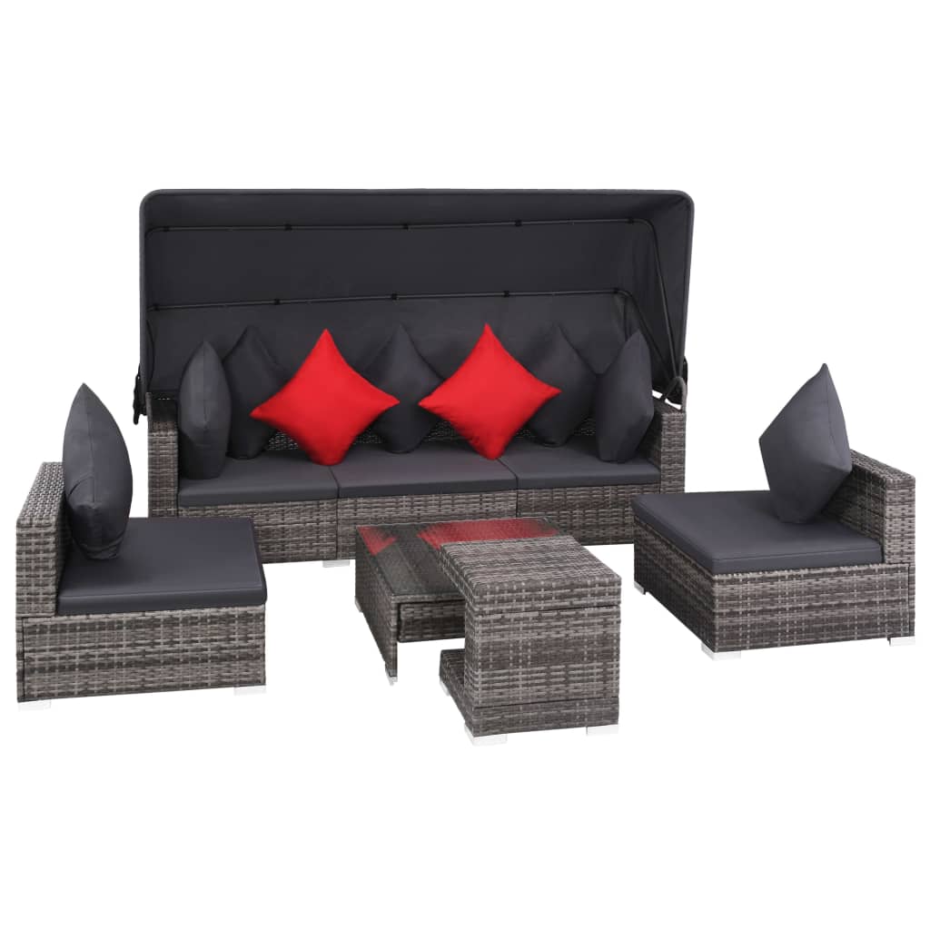 7 Piece Garden Lounge Set with Cushions Poly Rattan Grey - Newstart Furniture