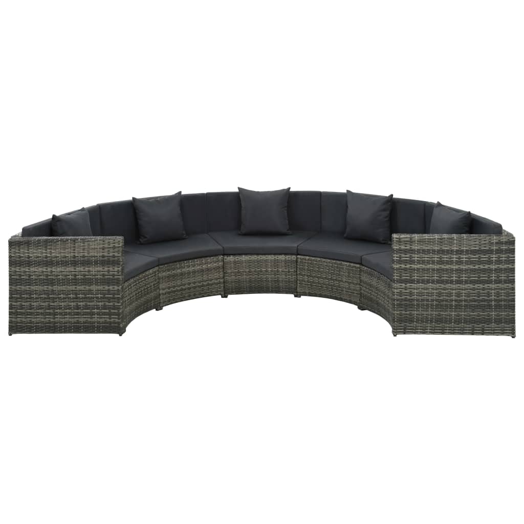 7 Piece Garden Lounge Set with Cushions Poly Rattan Grey - Newstart Furniture