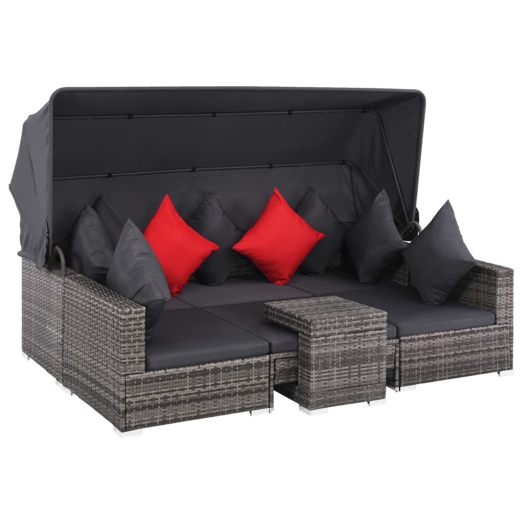 7 Piece Garden Lounge Set with Cushions Poly Rattan Grey - Newstart Furniture