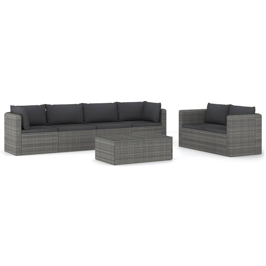 7 Piece Garden Lounge Set with Cushions Poly Rattan Grey - Newstart Furniture