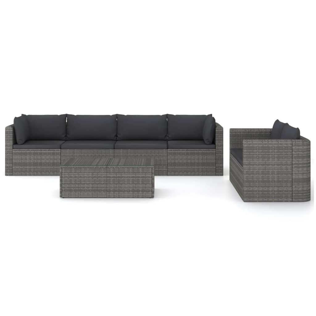 7 Piece Garden Lounge Set with Cushions Poly Rattan Grey - Newstart Furniture