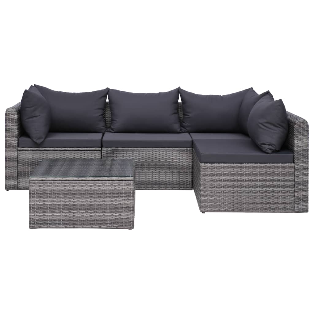 7 Piece Garden Lounge Set with Cushions Poly Rattan Grey - Newstart Furniture