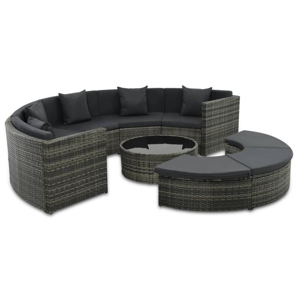 7 Piece Garden Lounge Set with Cushions Poly Rattan Grey - Newstart Furniture