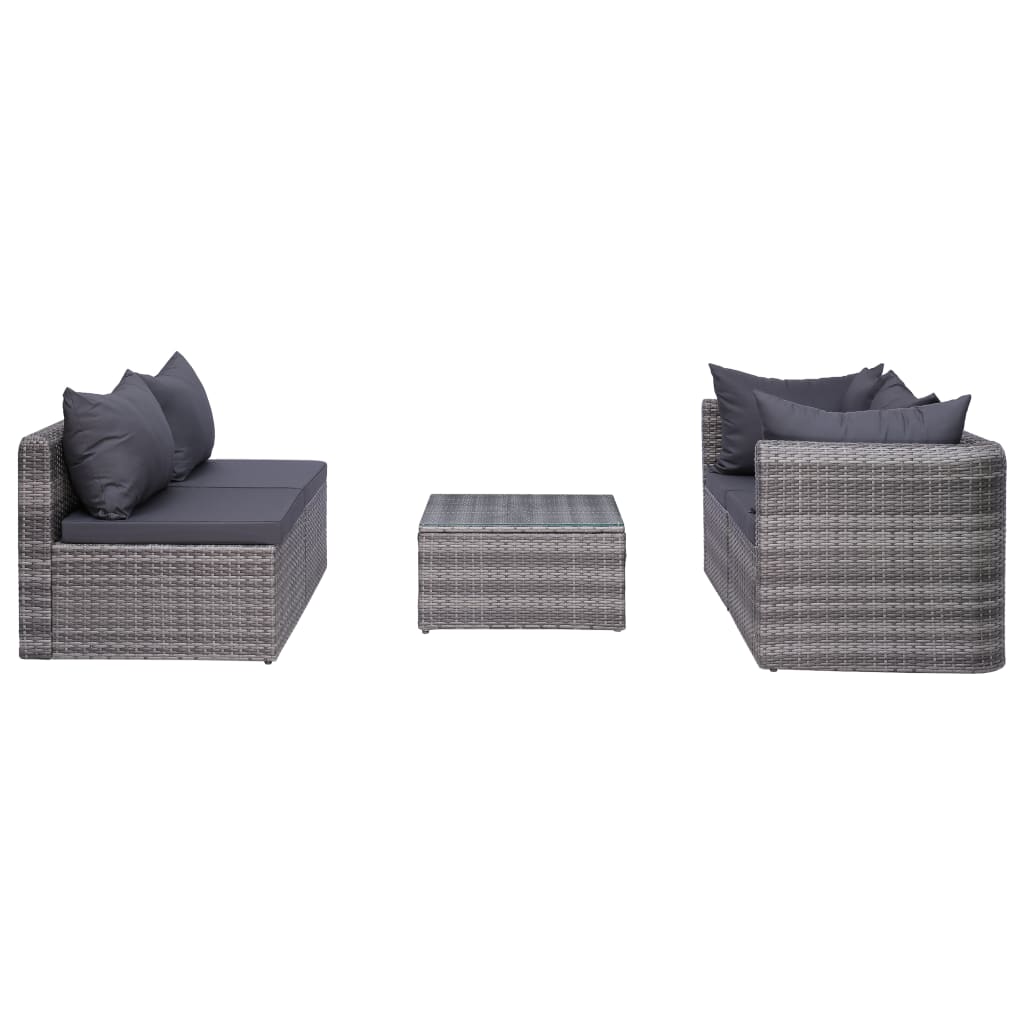 7 Piece Garden Lounge Set with Cushions Poly Rattan Grey - Newstart Furniture