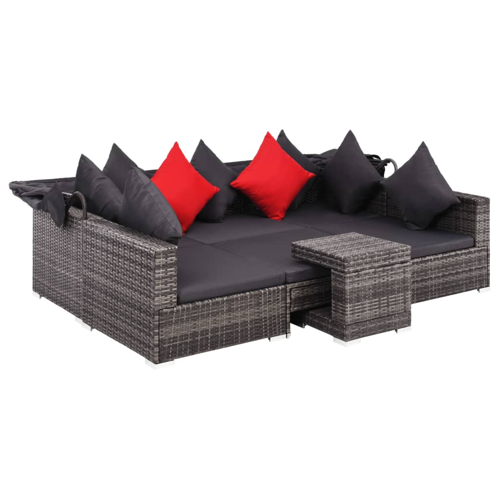 7 Piece Garden Lounge Set with Cushions Poly Rattan Grey - Newstart Furniture