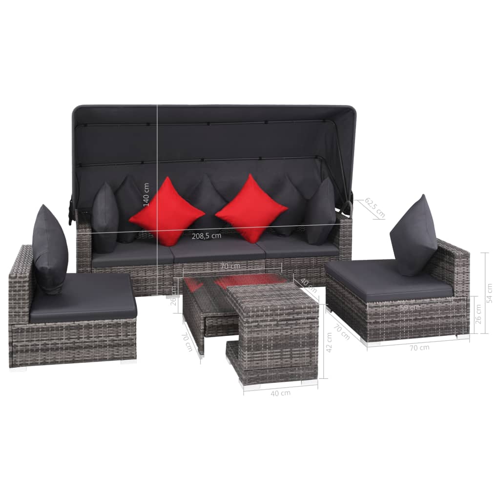 7 Piece Garden Lounge Set with Cushions Poly Rattan Grey - Newstart Furniture