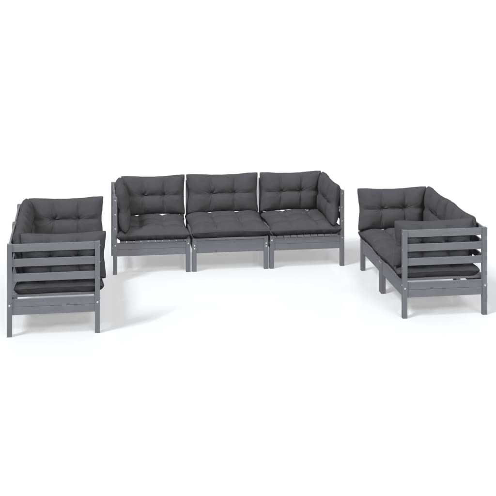 7 Piece Garden Lounge Set with Cushions Solid Pinewood - Newstart Furniture