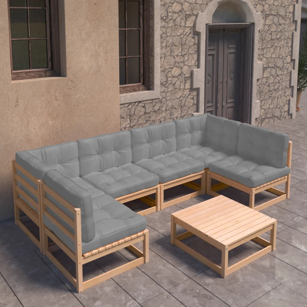 7 Piece Garden Lounge Set with Cushions Solid Pinewood - Newstart Furniture