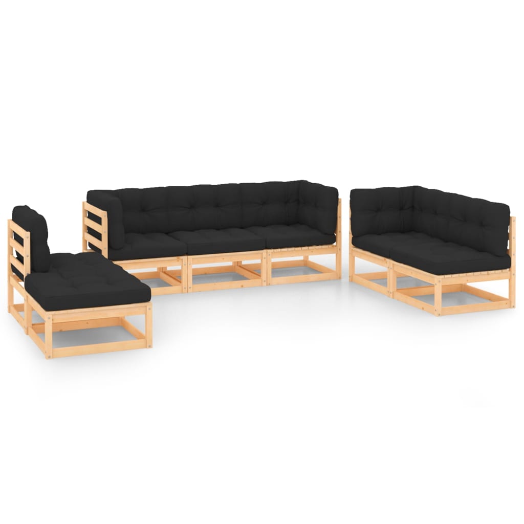 7 Piece Garden Lounge Set with Cushions Solid Pinewood - Newstart Furniture