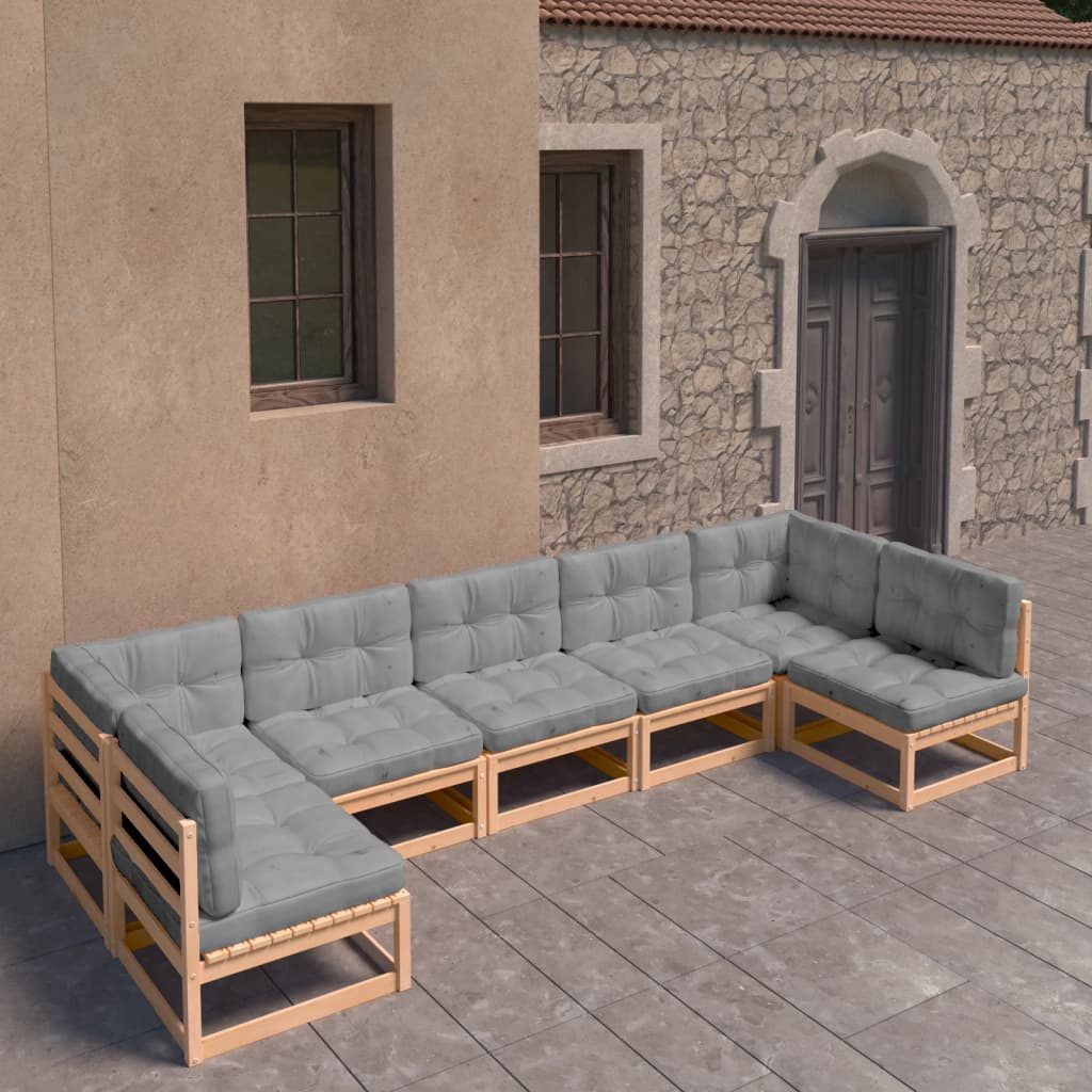 7 Piece Garden Lounge Set with Cushions Solid Pinewood - Newstart Furniture