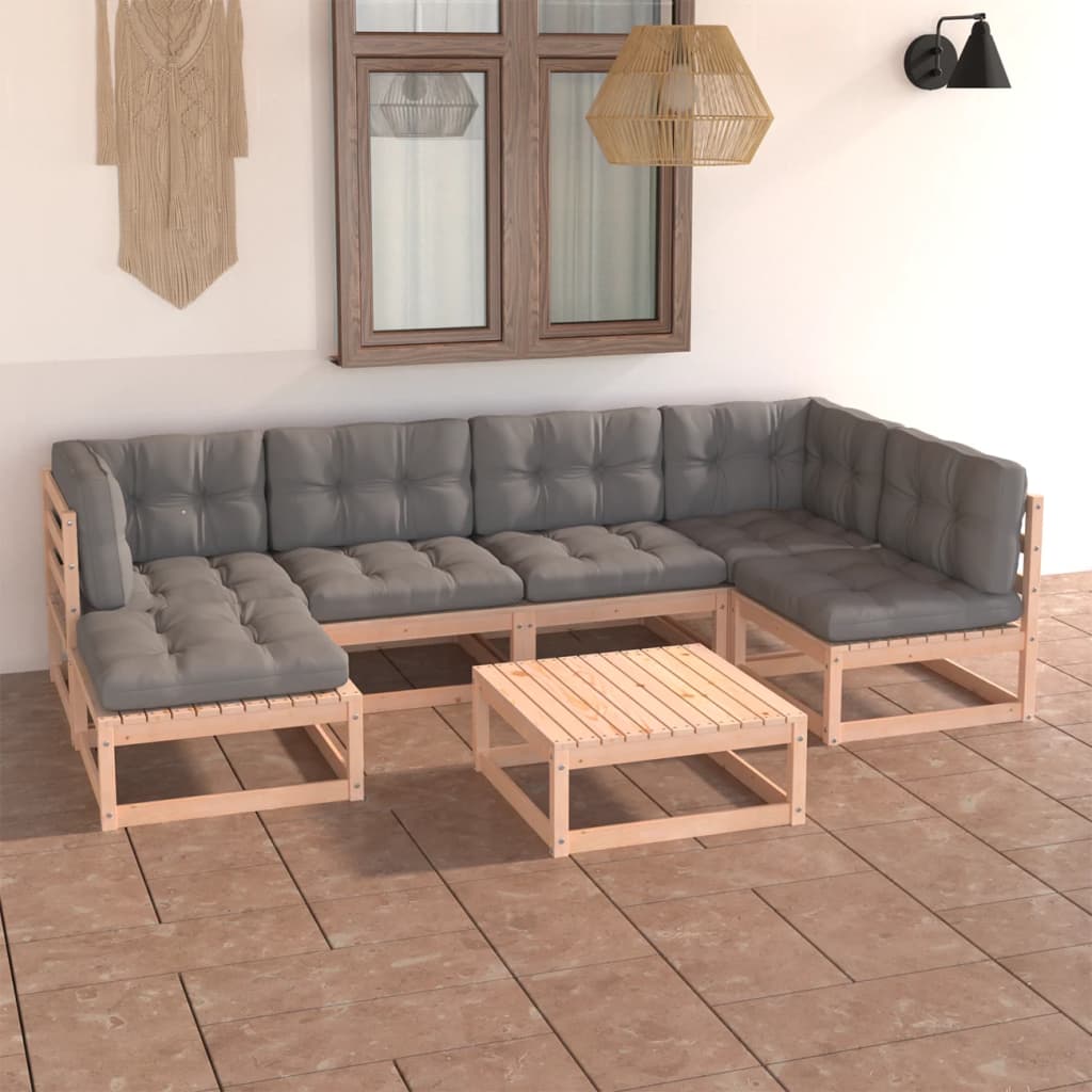 7 Piece Garden Lounge Set with Cushions Solid Pinewood - Newstart Furniture