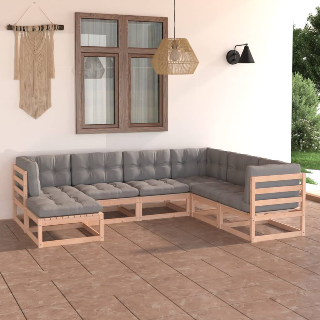 7 Piece Garden Lounge Set with Cushions Solid Pinewood - Newstart Furniture