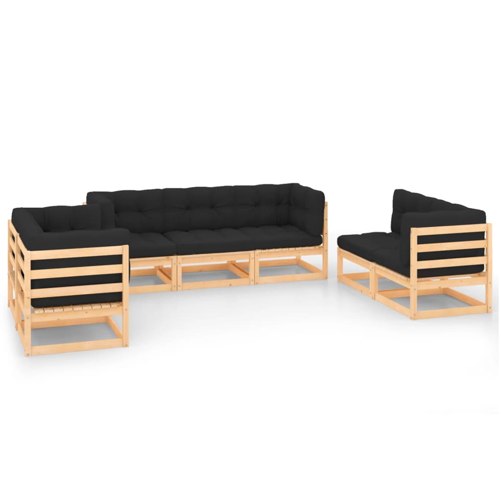 7 Piece Garden Lounge Set with Cushions Solid Pinewood - Newstart Furniture