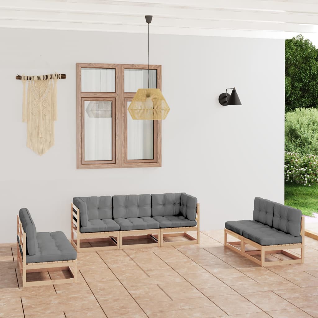 7 Piece Garden Lounge Set with Cushions Solid Pinewood - Newstart Furniture