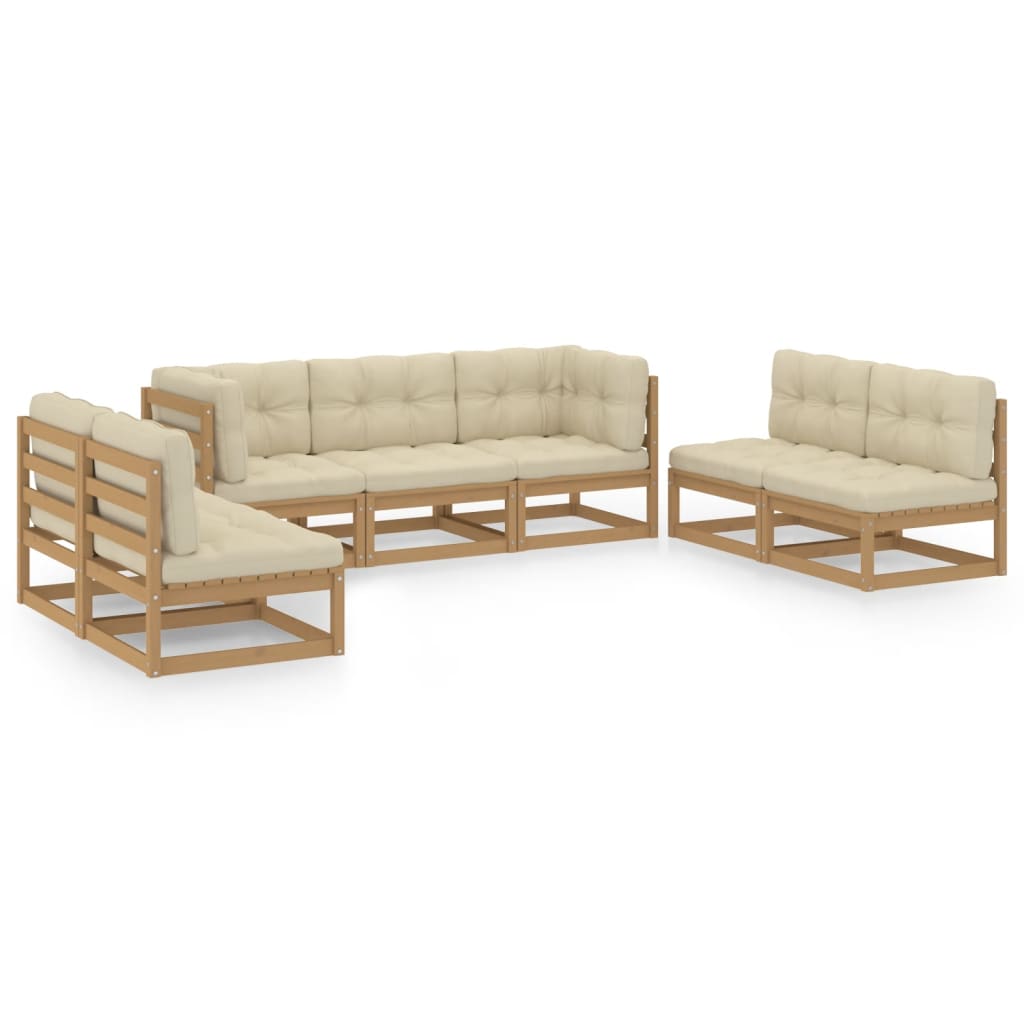 7 Piece Garden Lounge Set with Cushions Solid Pinewood - Newstart Furniture