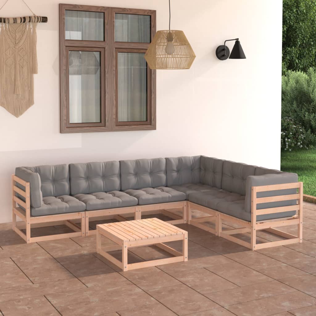 7 Piece Garden Lounge Set with Cushions Solid Pinewood - Newstart Furniture