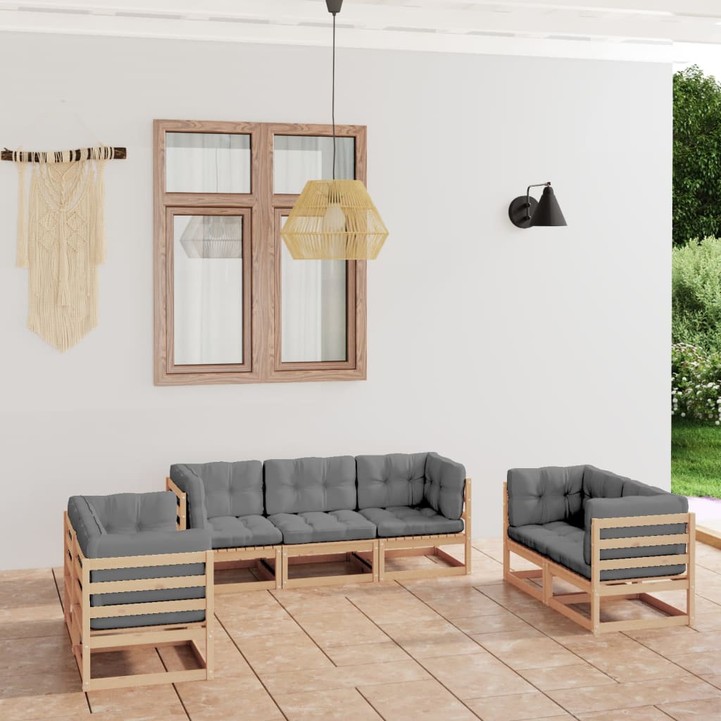 7 Piece Garden Lounge Set with Cushions Solid Pinewood - Newstart Furniture