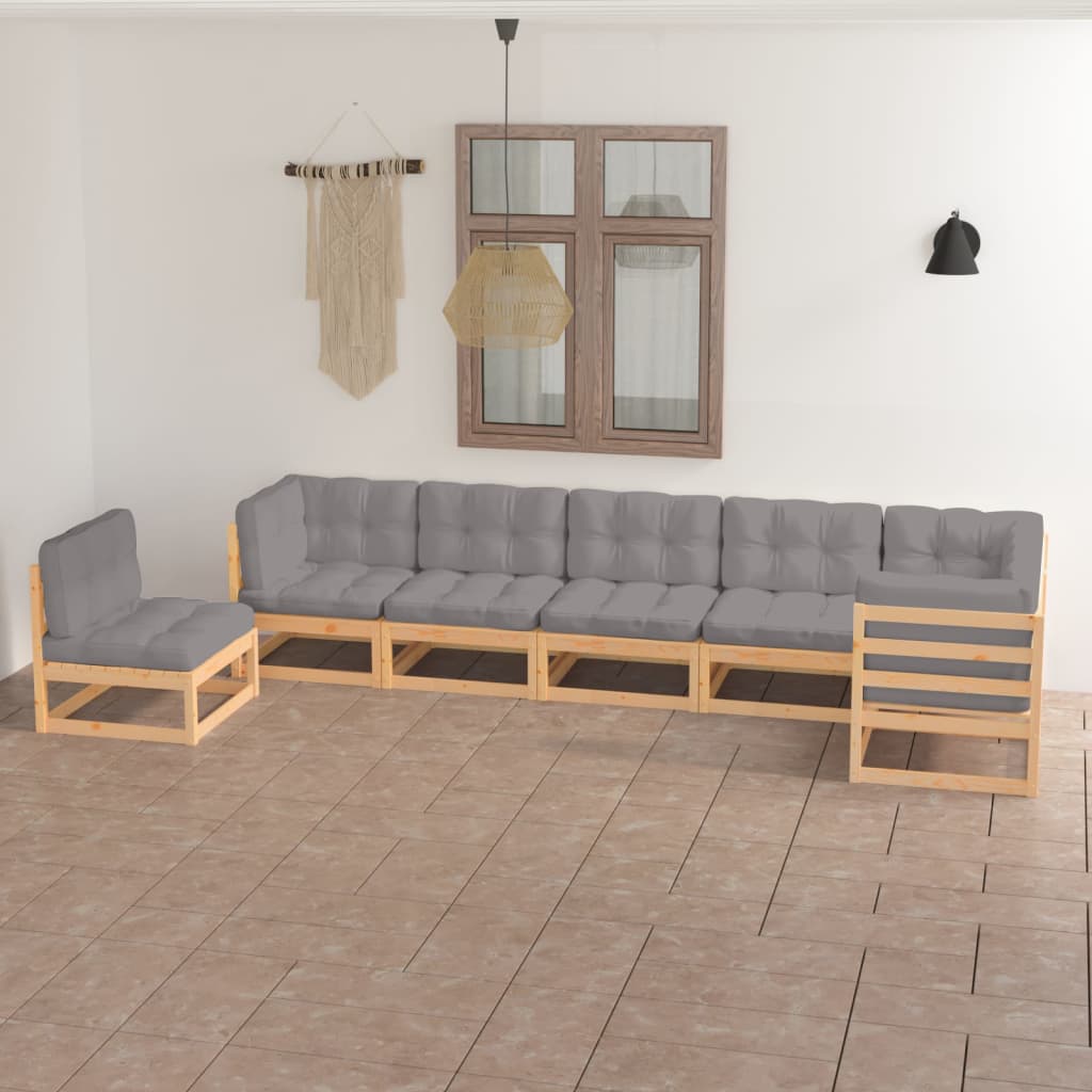 7 Piece Garden Lounge Set with Cushions Solid Pinewood - Newstart Furniture