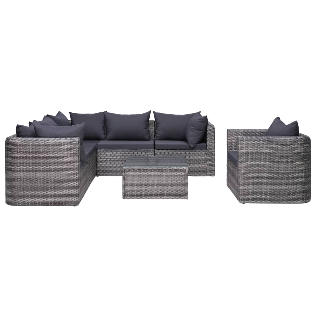 7 Piece Garden Sofa Set with Cushions & Pillows Poly Rattan Grey - Newstart Furniture