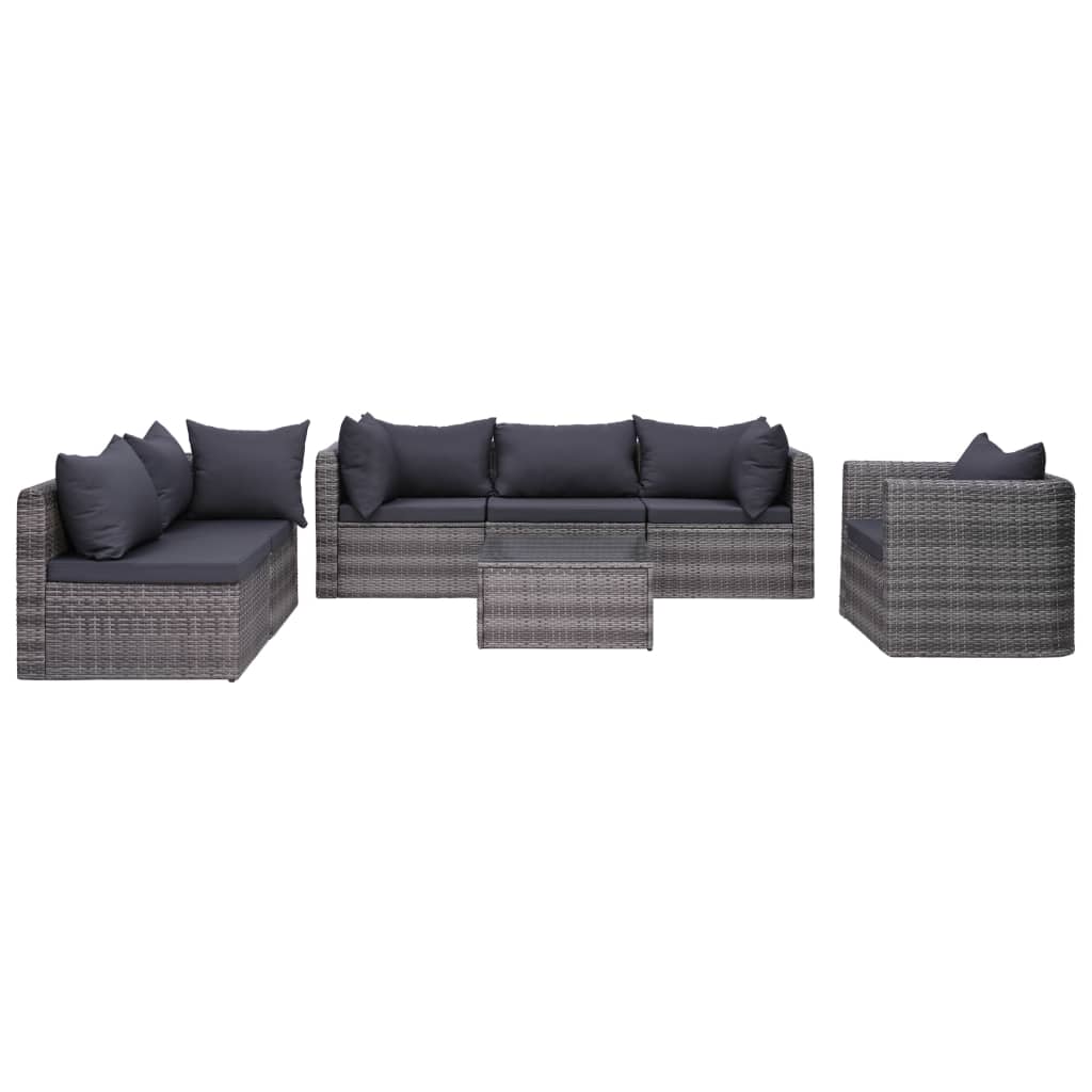 7 Piece Garden Sofa Set with Cushions & Pillows Poly Rattan Grey - Newstart Furniture