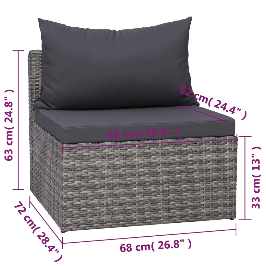 7 Piece Garden Sofa Set with Cushions & Pillows Poly Rattan Grey - Newstart Furniture