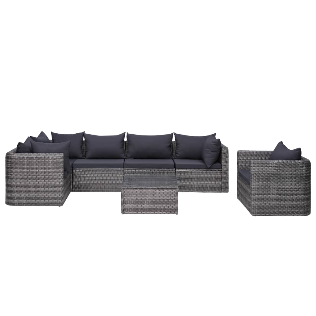 7 Piece Garden Sofa Set with Cushions & Pillows Poly Rattan Grey - Newstart Furniture