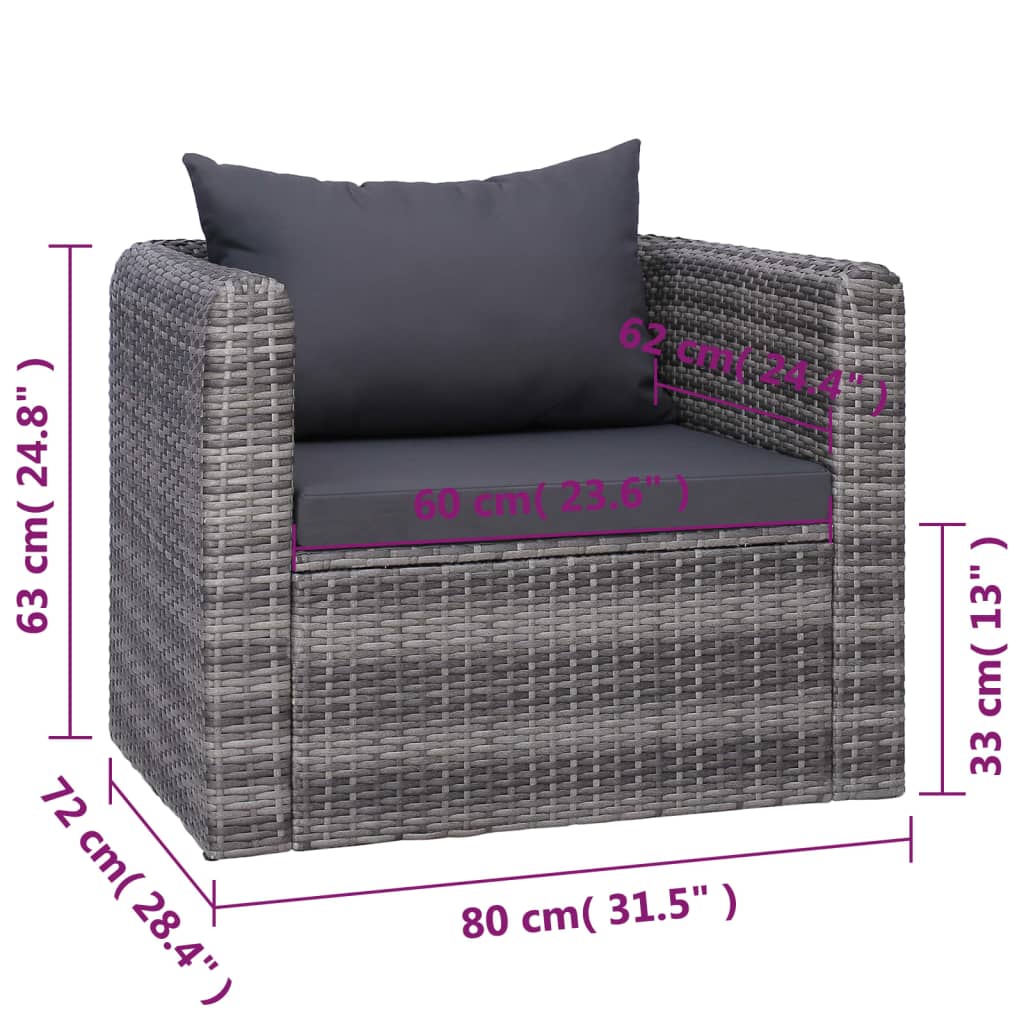 7 Piece Garden Sofa Set with Cushions & Pillows Poly Rattan Grey - Newstart Furniture